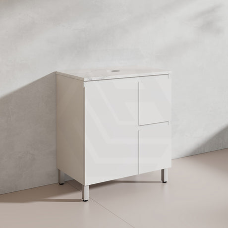 Lukka Alpha 750mm Gloss White PVC Freestanding Vanity with Left/Right Hand Drawers and Soft Closing Finger Pull Door