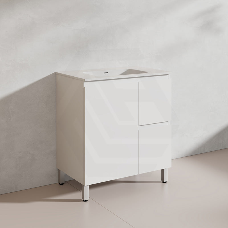 Lukka Alpha 750mm Gloss White PVC Freestanding Vanity with Left/Right Hand Drawers and Soft Closing Finger Pull Door