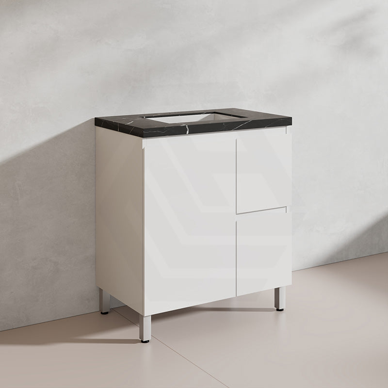 Lukka Alpha 750mm Gloss White PVC Freestanding Vanity with Left/Right Hand Drawers and Soft Closing Finger Pull Door