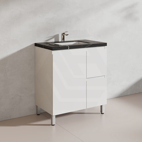 Lukka Alpha 750mm Gloss White PVC Freestanding Vanity with Left/Right Hand Drawers and Soft Closing Finger Pull Door