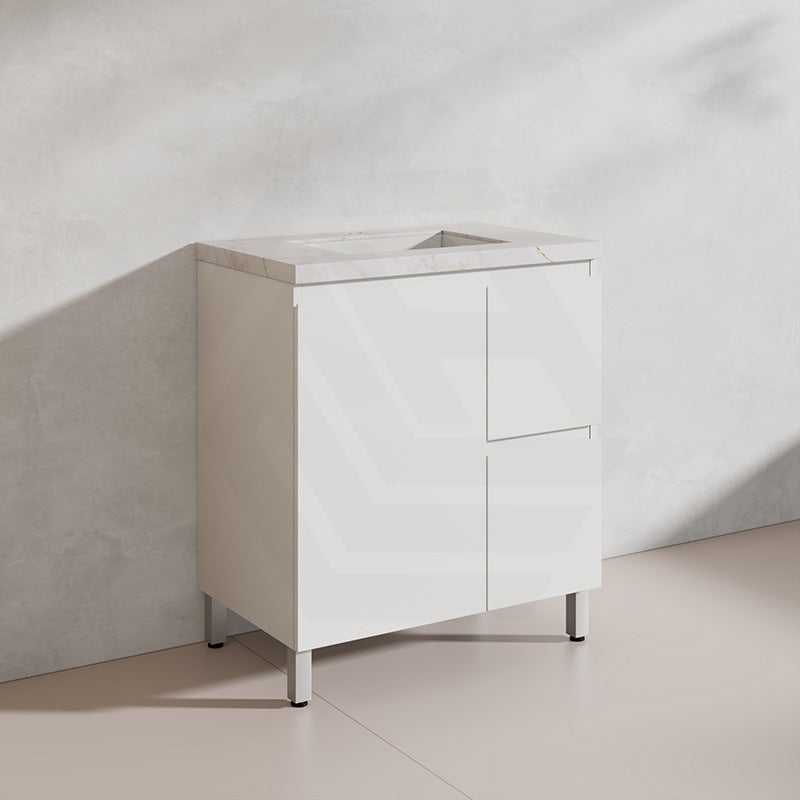 Lukka Alpha 750mm Gloss White PVC Freestanding Vanity with Left/Right Hand Drawers and Soft Closing Finger Pull Door