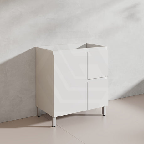 Lukka Alpha 750mm Gloss White PVC Freestanding Vanity with Left/Right Hand Drawers and Soft Closing Finger Pull Door