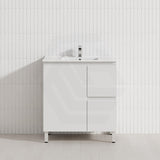 Lukka Alpha 750mm Gloss White PVC Freestanding Vanity with Left/Right Hand Drawers and Soft Closing Finger Pull Door