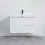 Lukka Alpha 750mm Gloss White PVC Wall Hung Vanity with Soft Closing Finger Pull Door and Left/Right Hand Drawers