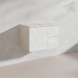 Lukka Alpha 750mm Gloss White PVC Wall Hung Vanity with Soft Closing Finger Pull Door and Left/Right Hand Drawers