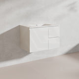 Lukka Alpha 750mm Gloss White PVC Wall Hung Vanity with Soft Closing Finger Pull Door and Left/Right Hand Drawers