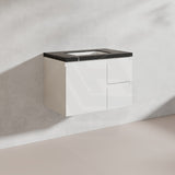 Lukka Alpha 750mm Gloss White PVC Wall Hung Vanity with Soft Closing Finger Pull Door and Left/Right Hand Drawers
