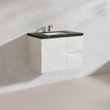 Lukka Alpha 750mm Gloss White PVC Wall Hung Vanity with Soft Closing Finger Pull Door and Left/Right Hand Drawers