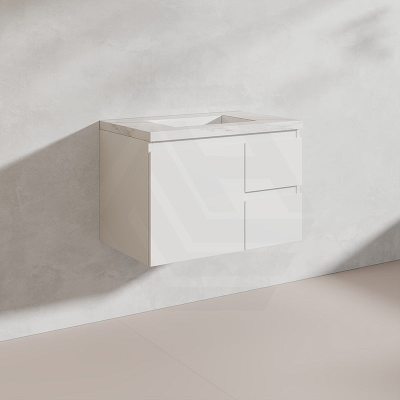 Lukka Alpha 750mm Gloss White PVC Wall Hung Vanity with Soft Closing Finger Pull Door and Left/Right Hand Drawers