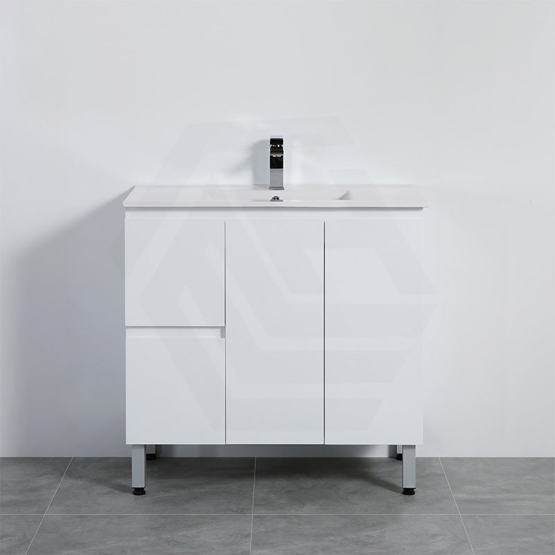 Lukka Alpha Ensuite 900mm Gloss White PVC Narrow Freestanding Vanity with Soft Closing Finger Pull Doors and Left/Right Hand Drawers