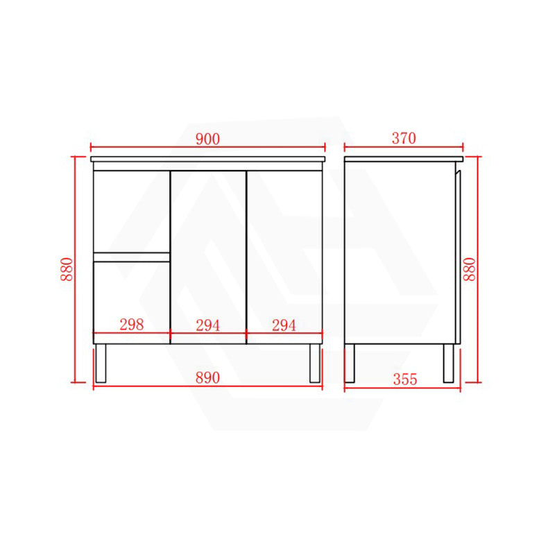 Lukka Alpha Ensuite 900mm Gloss White PVC Narrow Freestanding Vanity with Soft Closing Finger Pull Doors and Left/Right Hand Drawers