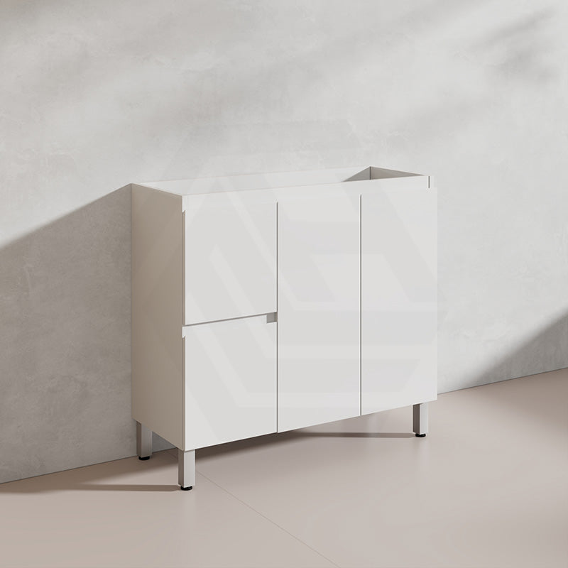 Lukka Alpha Ensuite 900mm Gloss White PVC Narrow Freestanding Vanity with Soft Closing Finger Pull Doors and Left/Right Hand Drawers