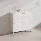 Lukka Alpha Ensuite 900mm Gloss White PVC Narrow Freestanding Vanity with Soft Closing Finger Pull Doors and Left/Right Hand Drawers