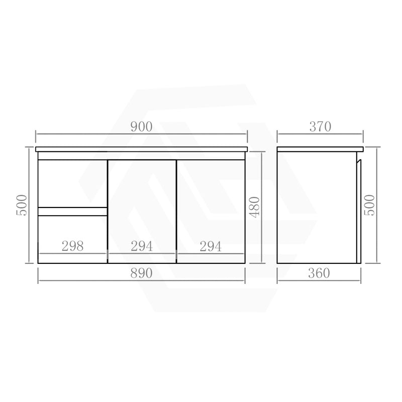 Lukka Alpha Ensuite 900mm Gloss White PVC Narrow Wall Hung Vanity with Left/Right Hand Drawers and Soft Closing Finger Pull Doors