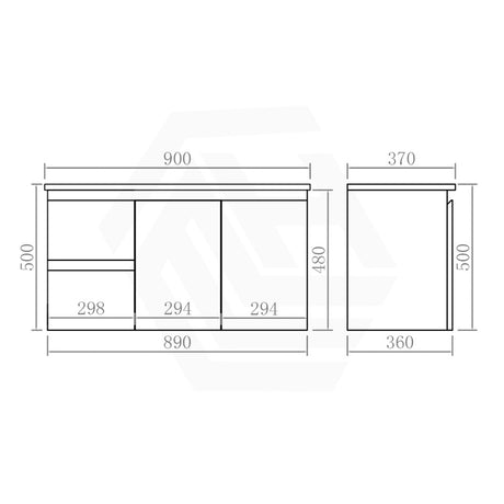 Lukka Alpha Ensuite 900mm Gloss White PVC Narrow Wall Hung Vanity with Left/Right Hand Drawers and Soft Closing Finger Pull Doors
