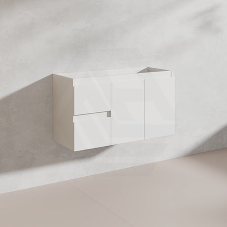 Lukka Alpha Ensuite 900mm Gloss White PVC Narrow Wall Hung Vanity with Left/Right Hand Drawers and Soft Closing Finger Pull Doors