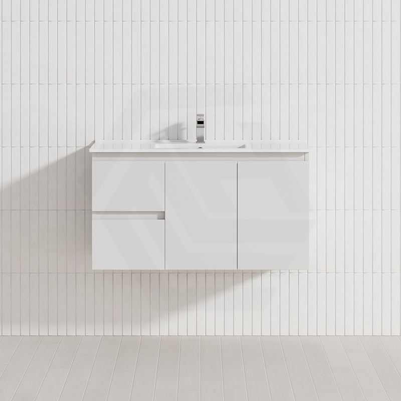 Lukka Alpha Ensuite 900mm Gloss White PVC Narrow Wall Hung Vanity with Left/Right Hand Drawers and Soft Closing Finger Pull Doors