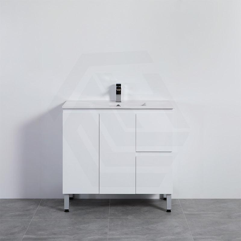 Lukka Alpha Ensuite 900mm Gloss White PVC Narrow Freestanding Vanity with Soft Closing Finger Pull Doors and Left/Right Hand Drawers