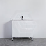 Lukka Alpha Ensuite 900mm Gloss White PVC Narrow Freestanding Vanity with Soft Closing Finger Pull Doors and Left/Right Hand Drawers