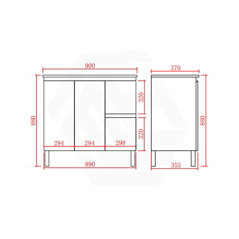 Lukka Alpha Ensuite 900mm Gloss White PVC Narrow Freestanding Vanity with Soft Closing Finger Pull Doors and Left/Right Hand Drawers