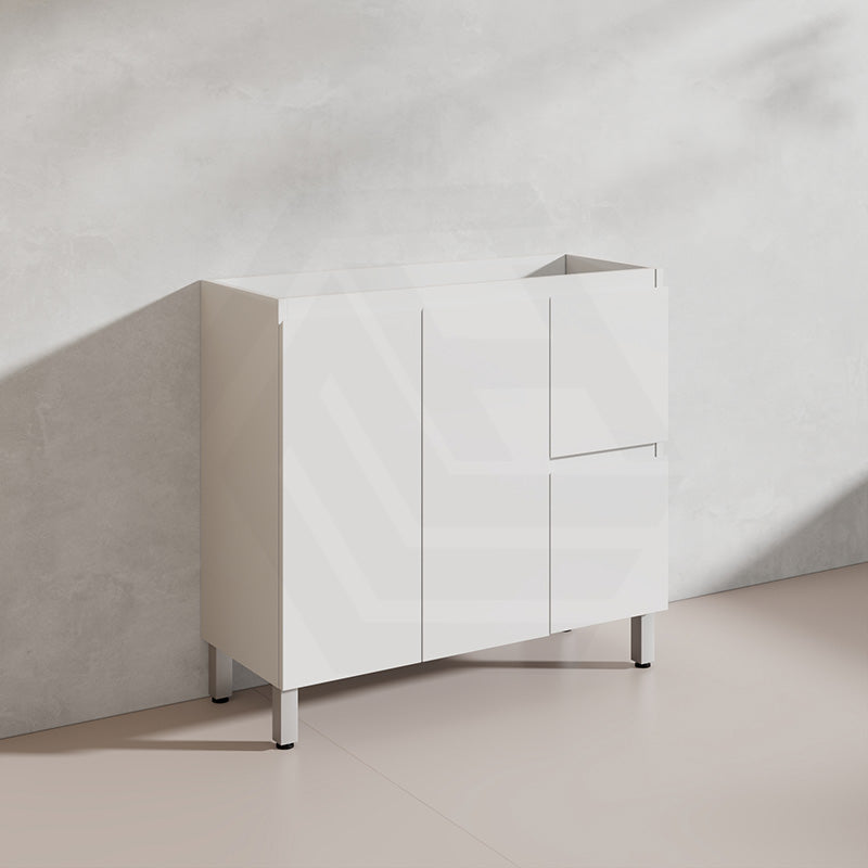 Lukka Alpha Ensuite 900mm Gloss White PVC Narrow Freestanding Vanity with Soft Closing Finger Pull Doors and Left/Right Hand Drawers