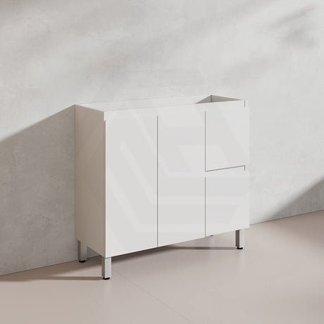 Lukka Alpha Ensuite 900mm Gloss White PVC Narrow Freestanding Vanity with Soft Closing Finger Pull Doors and Left/Right Hand Drawers