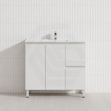 Lukka Alpha Ensuite 900mm Gloss White PVC Narrow Freestanding Vanity with Soft Closing Finger Pull Doors and Left/Right Hand Drawers