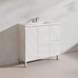 Lukka Alpha Ensuite 900mm Gloss White PVC Narrow Freestanding Vanity with Soft Closing Finger Pull Doors and Left/Right Hand Drawers