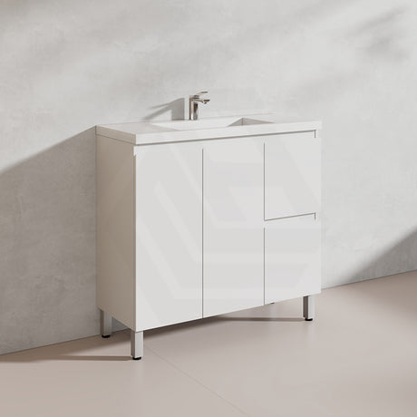 Lukka Alpha Ensuite 900mm Gloss White PVC Narrow Freestanding Vanity with Soft Closing Finger Pull Doors and Left/Right Hand Drawers