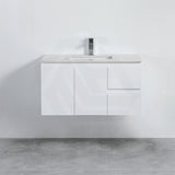 Lukka Alpha Ensuite 900mm Gloss White PVC Narrow Wall Hung Vanity with Left/Right Hand Drawers and Soft Closing Finger Pull Doors