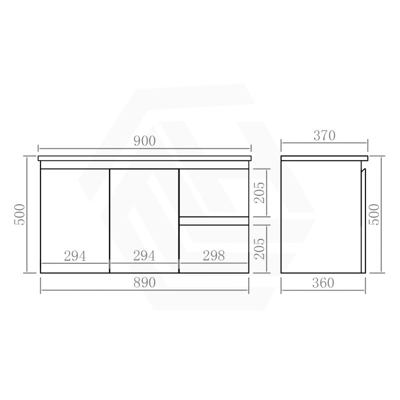 Lukka Alpha Ensuite 900mm Gloss White PVC Narrow Wall Hung Vanity with Left/Right Hand Drawers and Soft Closing Finger Pull Doors