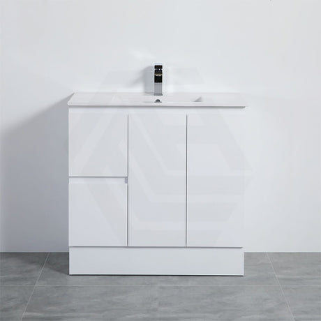 Lukka Alpha 900mm Gloss White PVC Freestanding Vanity with Left/Right Hand Drawers and Soft Closing Finger Pull Doors