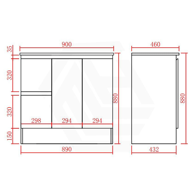 Lukka Alpha 900mm Gloss White PVC Freestanding Vanity with Left/Right Hand Drawers and Soft Closing Finger Pull Doors