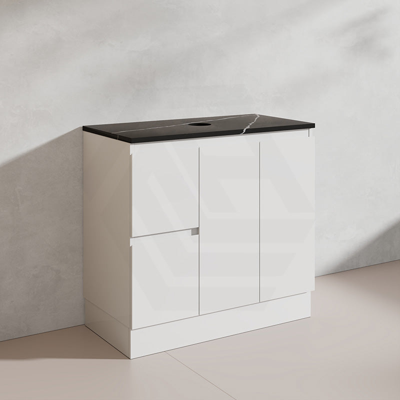 Lukka Alpha 900mm Gloss White PVC Freestanding Vanity with Left/Right Hand Drawers and Soft Closing Finger Pull Doors