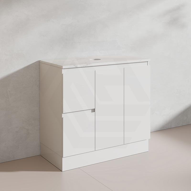 Lukka Alpha 900mm Gloss White PVC Freestanding Vanity with Left/Right Hand Drawers and Soft Closing Finger Pull Doors