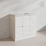 Lukka Alpha 900mm Gloss White PVC Freestanding Vanity with Left/Right Hand Drawers and Soft Closing Finger Pull Doors