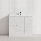 Lukka Alpha 900mm Gloss White PVC Freestanding Vanity with Left/Right Hand Drawers and Soft Closing Finger Pull Doors