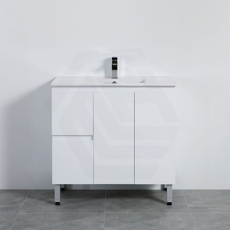 Lukka Alpha 900mm Gloss White PVC Freestanding Vanity with Left/Right Hand Drawers and Soft Closing Finger Pull Doors