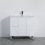 Lukka Alpha 900mm Gloss White PVC Freestanding Vanity with Left/Right Hand Drawers and Soft Closing Finger Pull Doors
