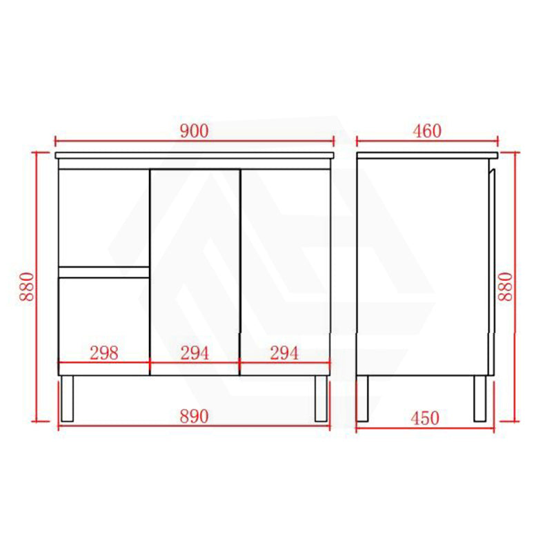 Lukka Alpha 900mm Gloss White PVC Freestanding Vanity with Left/Right Hand Drawers and Soft Closing Finger Pull Doors