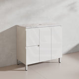 Lukka Alpha 900mm Gloss White PVC Freestanding Vanity with Left/Right Hand Drawers and Soft Closing Finger Pull Doors