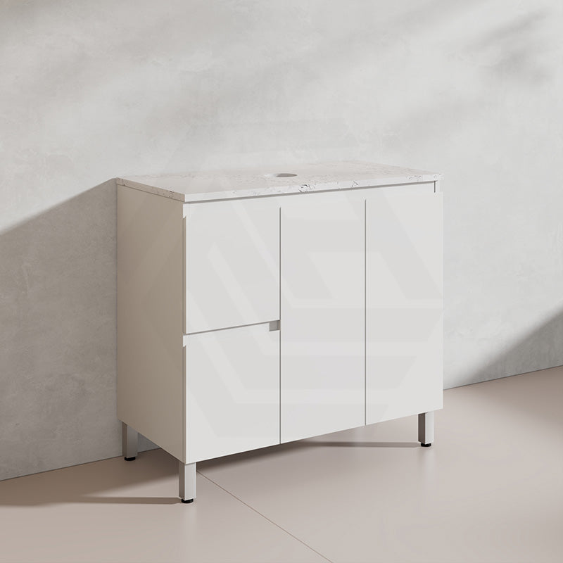 Lukka Alpha 900mm Gloss White PVC Freestanding Vanity with Left/Right Hand Drawers and Soft Closing Finger Pull Doors