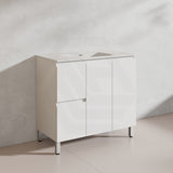 Lukka Alpha 900mm Gloss White PVC Freestanding Vanity with Left/Right Hand Drawers and Soft Closing Finger Pull Doors