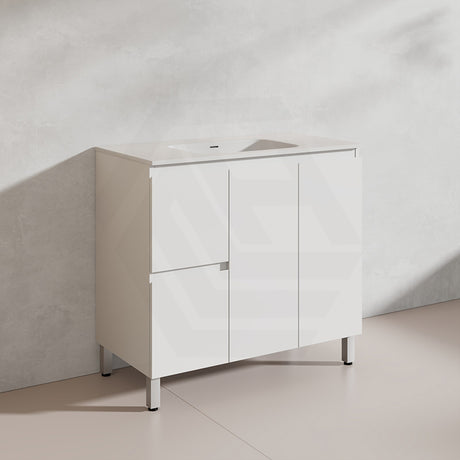 Lukka Alpha 900mm Gloss White PVC Freestanding Vanity with Left/Right Hand Drawers and Soft Closing Finger Pull Doors