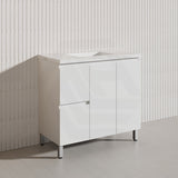 Lukka Alpha 900mm Gloss White PVC Freestanding Vanity with Left/Right Hand Drawers and Soft Closing Finger Pull Doors