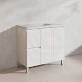 Lukka Alpha 900mm Gloss White PVC Freestanding Vanity with Left/Right Hand Drawers and Soft Closing Finger Pull Doors