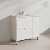 Lukka Alpha 900mm Gloss White PVC Freestanding Vanity with Left/Right Hand Drawers and Soft Closing Finger Pull Doors