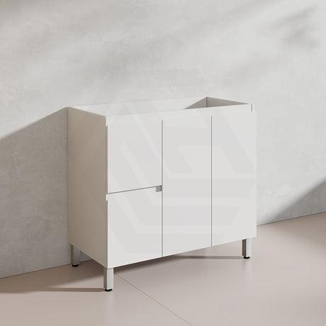 Lukka Alpha 900mm Gloss White PVC Freestanding Vanity with Left/Right Hand Drawers and Soft Closing Finger Pull Doors