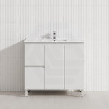 Lukka Alpha 900mm Gloss White PVC Freestanding Vanity with Left/Right Hand Drawers and Soft Closing Finger Pull Doors