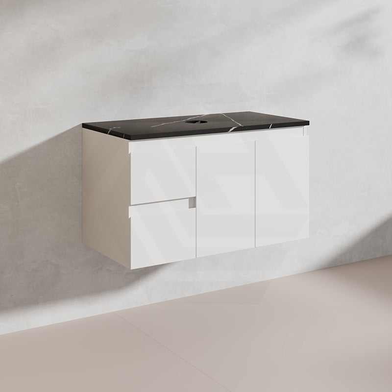 Lukka Alpha 900mm Gloss White PVC Wall Hung Vanity with Soft Closing Finger Pull Doors and Left/Right Hand Drawers